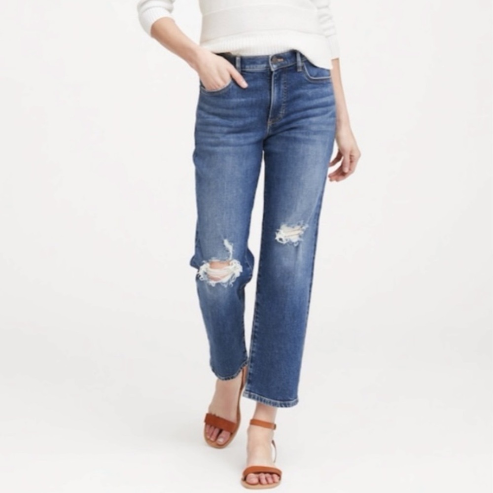 Banana Republic Women’s 28 Mid Rise Straight Jeans Distressed Stretch Denim